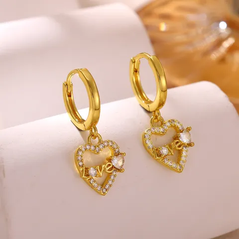 18K Gold Plated Rhinestone Drop Earrings For Women European Style Heart Flower Octagonal Star Hamsa Hand Pendant Earrings Jewelry