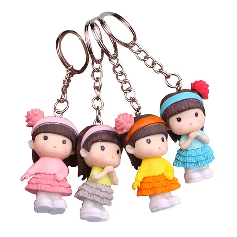 Schattige Cartoon Klein Meisje Figuur Sleutelhanger PVC Hars Tas Hanger Auto Sleutelring Mode Sleutelhanger Sieraden Cadeau