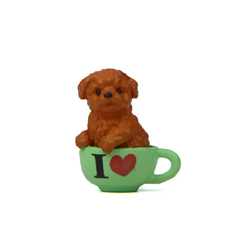 Schattige Teddy Hond Hars Figuur Miniatuur Cartoon Puppy Zittend in Kop Decor Huis Desktop Tuin Landschap Ornament