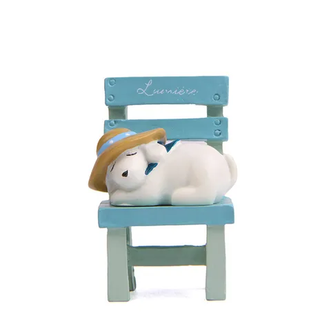 Harz Cartoon Welpe Auf Bank Miniatur Figur Süße Hund Hocker Ornament Für Mikrolandschaft Garten DIY Home Deko Zubehör