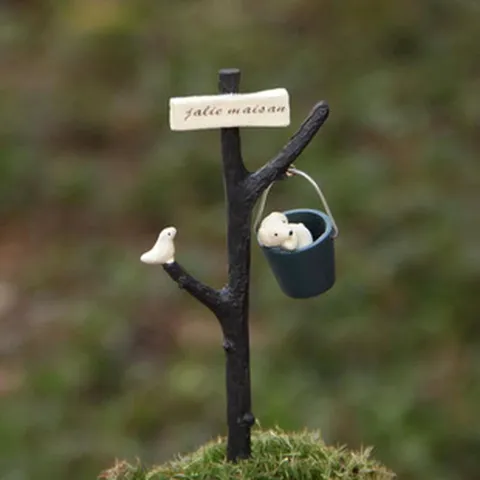 Miniature Resin Tree Branch Ornament With Cartoon Dog And Bird Garden Stakes For Succulent Moss Micro Landscape Photography Props