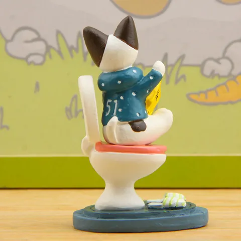 Miniature Creative Cat Sitting on Toilet Reading Book Figurine Resin Succulent Garden Ornament Small Animal Desktop Decoration Doll