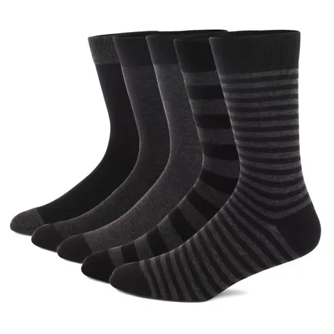 Men's Business Striped Cotton Crew Socks Plus Size Color Block Formal Dress Socks For Autumn Winter Daily Wear