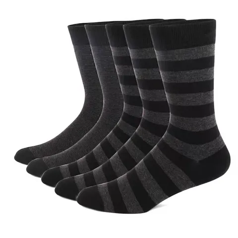 Men's Business Striped Cotton Crew Socks Plus Size Color Block Formal Dress Socks For Autumn Winter Daily Wear