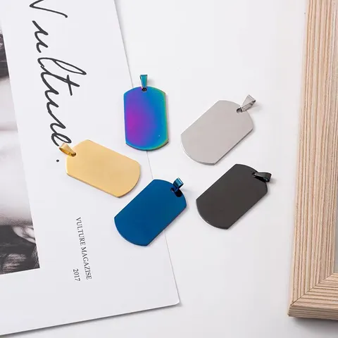 Stainless Steel Dog Tag Pendant Military ID Tag Hip Hop Necklace For Men Smooth Blank Metal Jewelry Accessory
