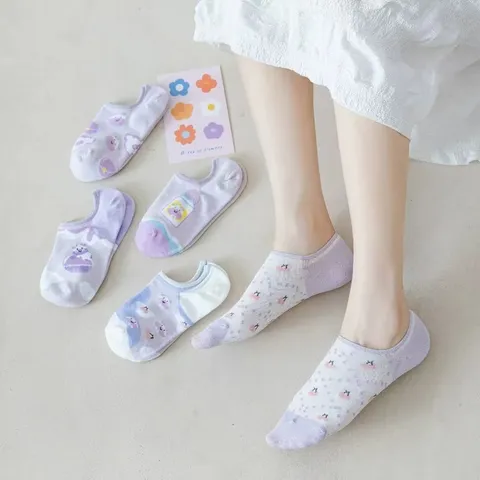 Women's Cute Cartoon Print Casual Boat Socks Summer Thin Invisible Low Cut Short Socks