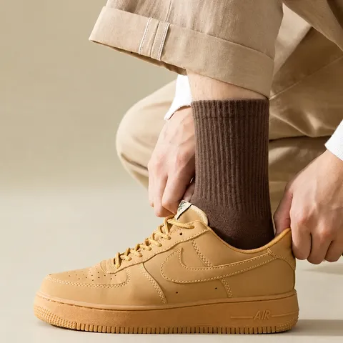 Men Casual Cotton Mid Tube Socks Solid Color Sweat Absorbent Business Comfortable Ribbed Fashion Daily Hosiery