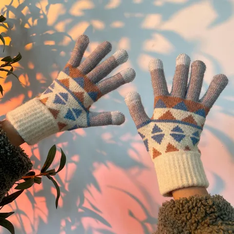 Winter Thermal Touchscreen Knit Gloves For Women Men Couple Thickened Warm Fleece Lined Outdoor Cycling Gloves Acrylic