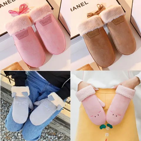 Γυναικείο Хειμερινό Cаrtoon Cute Suede Plush Thickened Warm Gloves Student Riding Cold-Proof Hanging Neck Mittens