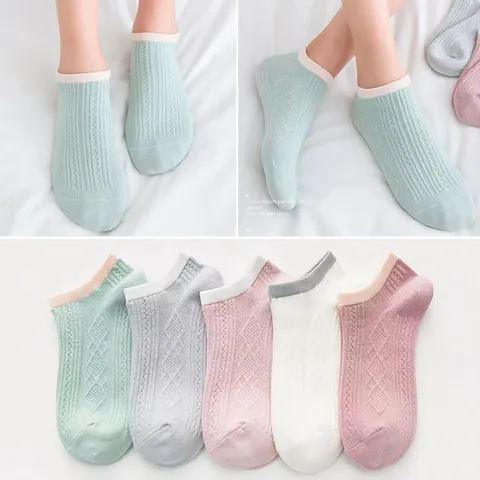 Women Summer Thin Short Socks Low Cut Shallow Boat Socks Solid Color Diamond Lattice Sweet Japanese Style Socks