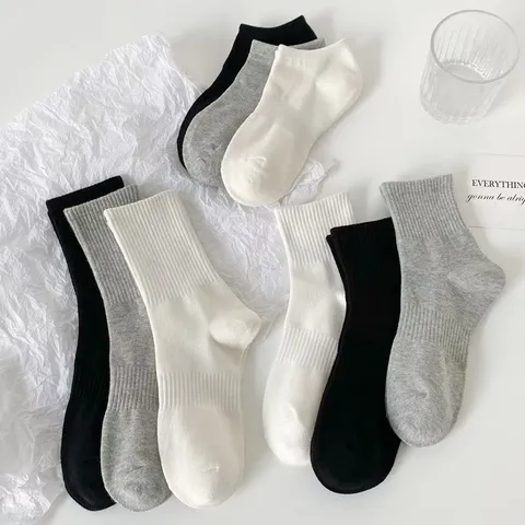 Classic Solid Color Crew Socks Unisex Breathable Cotton Blend Athletic Casual Long Short Tube Socks Daily Wear Hosiery