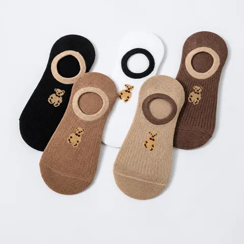 Women's Summer Low Cut No Show Socks Cute Bear Embroidery Breathable Sweat Absorbent Casual Invisible Socks