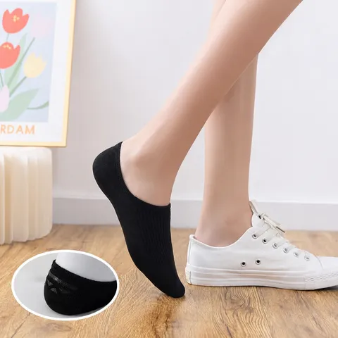 Women Invisible Boat Socks Low Cut Shallow Mouth Socks Anti Slip Breathable Solid Color Casual Socks
