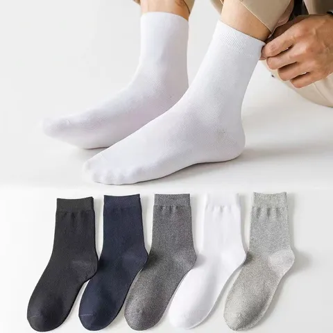 Men's Solid Color Casual Business Mid-Tube Socks Breathable Sweat-Absorbing Cotton Socks Four Seasons Daily Wear