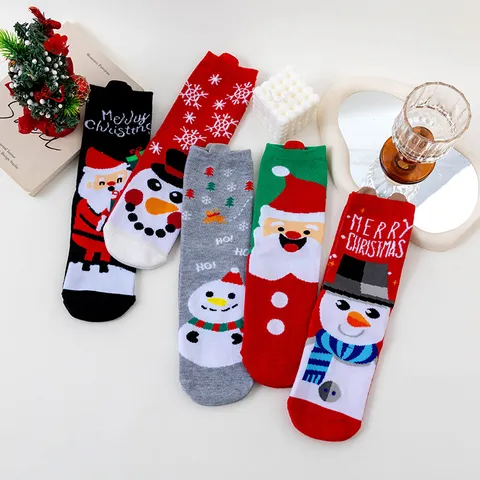 Christmas Magnetic Holding Hands Crew Socks Cute Snowman Elk Holiday Cotton Mid Tube Socks For Winter Unisex
