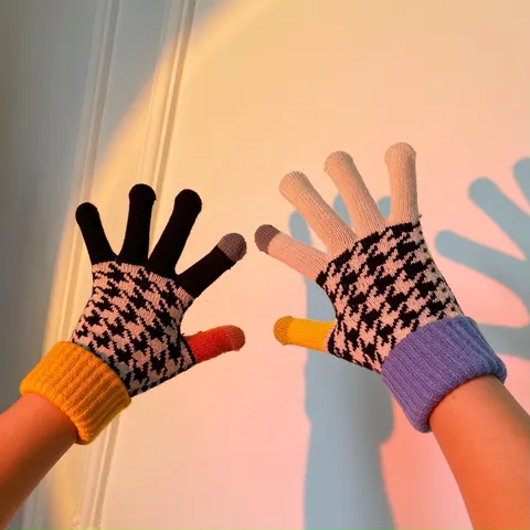 Gynaikeía Cheimeriná Zestá Plektá Gántia Othónis Afís Houndstooth Plaid Rigotá Color Block Charitoména Akrylika Gántia Gia Podilasía Kathimeriní Endýsi