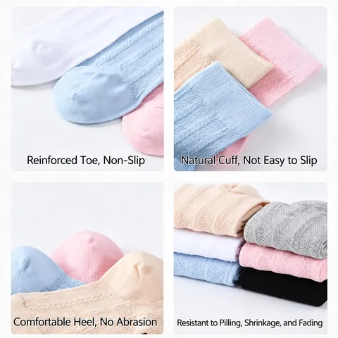 Women Mid Tube Socks Spring Summer Thin Breathable Mesh Cotton Socks Solid Color Casual Versatile Student Hosiery