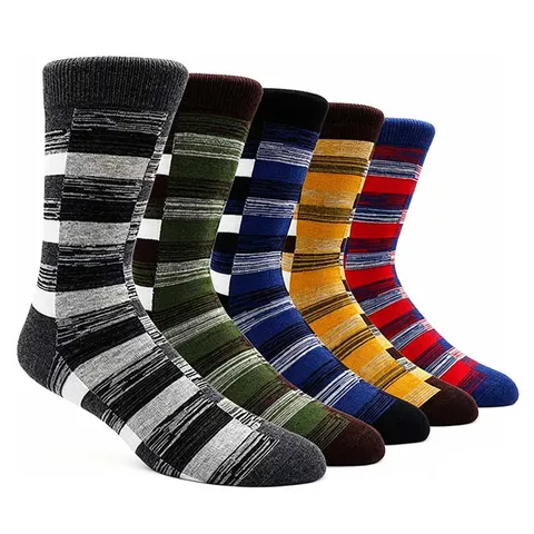 Men Retro Striped Colorblock Crew Socks Plus Size Breathable Cotton Athletic Long Socks