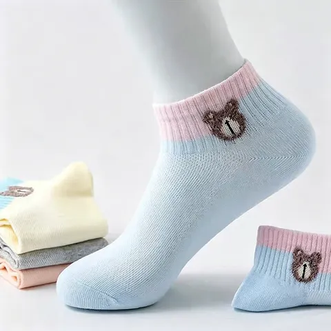 Chaussettes Courtes Mignonnes Ours Cartoon Femme Été Respirant Maille Coton Chaussettes Style Doux Casual Chaussettes Cheville