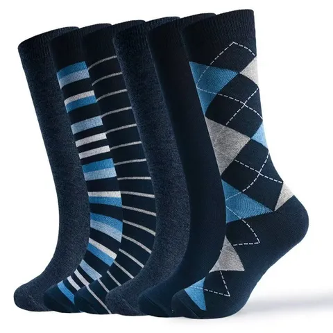 Men's Business Dress Socks Long Tube Plus Size Cotton Striped Argyle Casual Formal Crew Socks For Autumn Winter