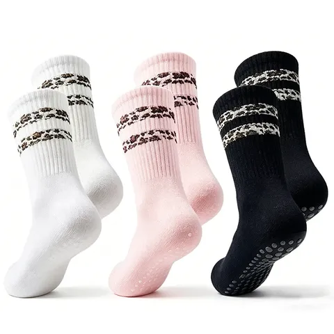 Women's Non-Slip Yoga Socks Pilates Anti-Skid Leopard Stripe Floor Socks