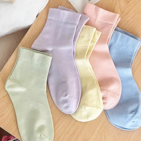 Women Casual Solid Color Mid Tube Socks Breathable Absorbent Daily Stockings
