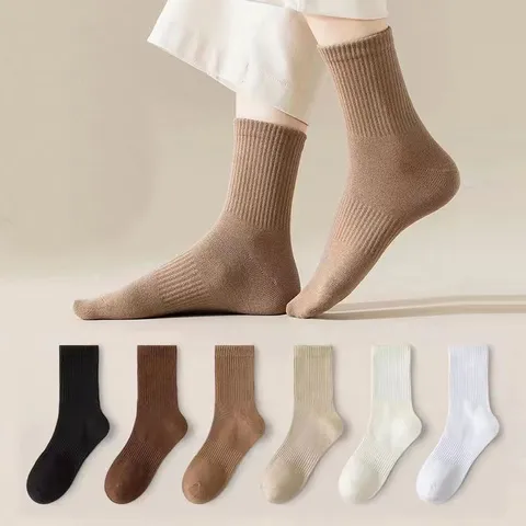 Men's Solid Color Casual Crew Socks Breathable Sweat-Absorbent Ribbed Polyester Fashion Daily Wear