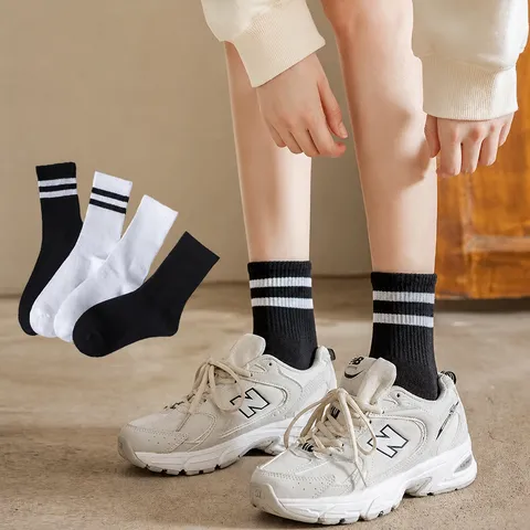 Unisex Casual Cotton Blend Mid Tube Socks Striped Solid Color Fashion Sports Socks For Daily Wear
