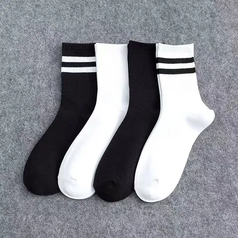 Unisex Casual Cotton Blend Mid Tube Socks Striped Solid Color Fashion Sports Socks For Daily Wear