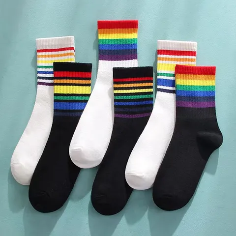 Unisex Striped Crew Socks Colorful Rainbow Stripe Fashion Casual Breathable Daily Sports Socks