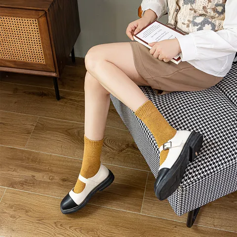 Men Women Thickened Terry Cotton Winter Warm Crew Socks Solid Color Thermal Casual Mid-Tube Socks