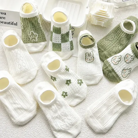 Damen Sommer Dünne Unsichtbare Füßlinge Japanische Frische Blumen Niedliche Muster Atmungsaktive Polyester Kurze Socken Für Den Alltag