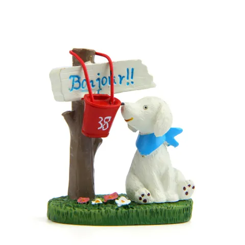 Hand-Painted Cartoon Resin Dog Figurine Miniature Scene Signpost Bucket Micro Landscape Bonsai Succulent Pot Decorative Garden Photography Prop