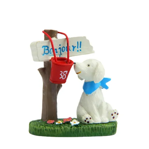 Hand-Painted Cartoon Resin Dog Figurine Miniature Scene Signpost Bucket Micro Landscape Bonsai Succulent Pot Decorative Garden Photography Prop