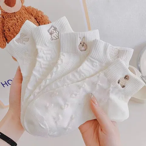 Women's Cute Cartoon Embroidery Short Boat Socks Breathable Summer Low Cut Invisible Socks