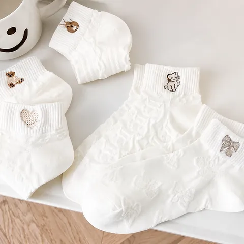 Women's Cute Cartoon Embroidery Short Boat Socks Breathable Summer Low Cut Invisible Socks