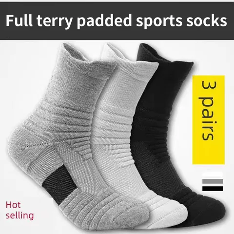 Men's Thickened Terry Basketball Socks Professional Sports Crew Socks Breathable Athletic Running Socks