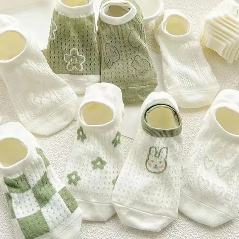 Damen Sommer Dünne Unsichtbare Füßlinge Japanische Frische Blumen Niedliche Muster Atmungsaktive Polyester Kurze Socken Für Den Alltag