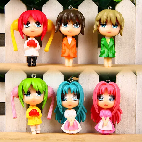 6 Stuks Schattige Cartoon Anime Meisje Figuur Sleutelhanger Set PVC Karakter Tas Hanger Cadeau Voor School Kinderen Decoratie