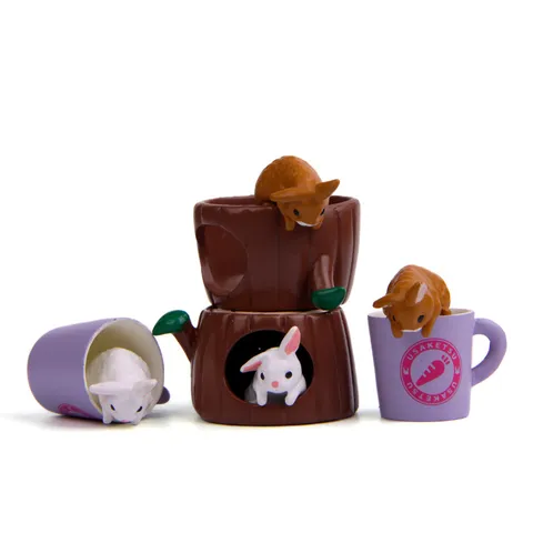 Mini Rabbit Figurine Resin Tree Stump Cup Micro Landscape Accessory For DIY Fairy Garden Desktop Office Decor Bunny Ornament