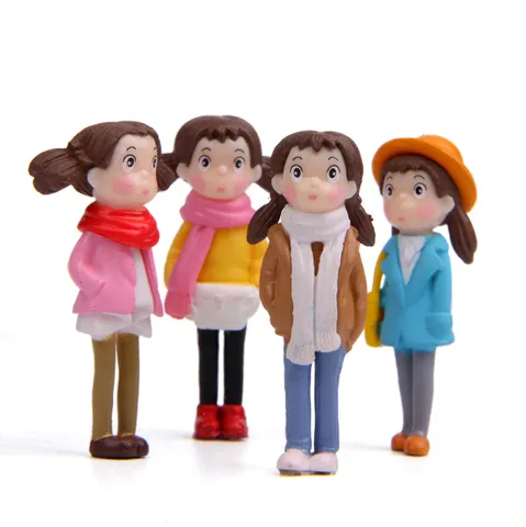 Pastorale PVC Miniatura Invernale Sciarpa Ragazza Figure Per Muschio Micro Paesaggio Fata Giardino Desktop Decorazione Carino Cartone Animato Bambola Ornamenti