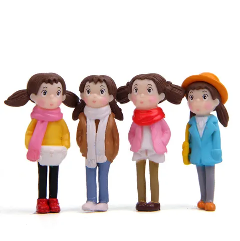 Pastorale PVC Miniatura Invernale Sciarpa Ragazza Figure Per Muschio Micro Paesaggio Fata Giardino Desktop Decorazione Carino Cartone Animato Bambola Ornamenti