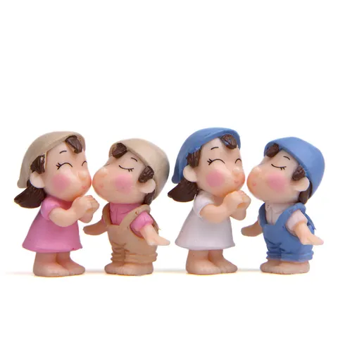 Cartoon Koppel Beeldjes Met Kleine Verse Hoed Miniaturen Voor Micro Landschap Tuin Decor DIY Terrarium Accessoires PVC Plastic Poppen