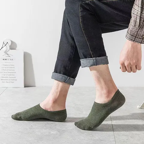 Men's Invisible Socks Summer Silicone Anti-Slip Breathable Cotton No Show Socks Solid Color Low Cut Casual Boat Socks