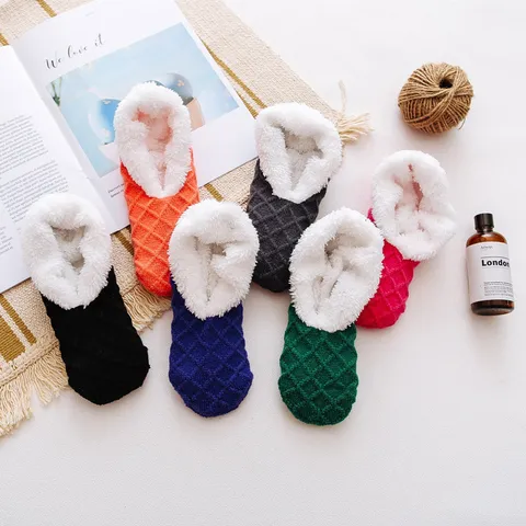 Calzini da Pavimento in Pile di Agnello Ispessito Invernale da Donna Calzini Antiscivolo da Interno Jacquard Caldi Termici