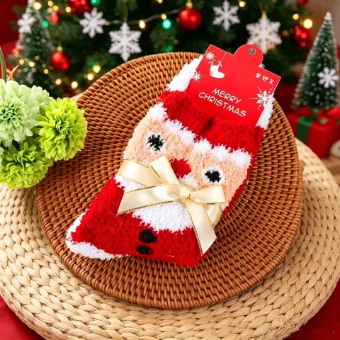 Women's Thickened Coral Fleece Christmas Socks Cute Bowknot Elk Santa Winter Warm Floor Socks Home Sleep Socks