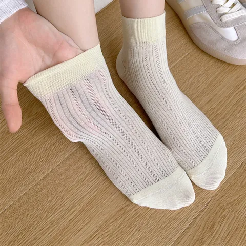 Chaussettes Invisibles en Coton à Fibres Longues pour Femmes Mesh Respirant Décontracté Couleur Unie Printemps Été Chaussettes Bateau