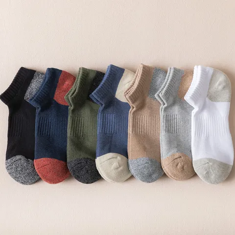 Men Thickened Terry Athletic Socks Breathable Mesh Sports Running Hiking Crew Socks Comfortable Cotton Casual Daily Wear