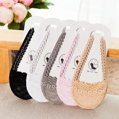 Women's Low Cut Invisible Boat Socks Lace Strap Breathable Non Slip Cotton Shallow Mouth Short Socks Casual Daily