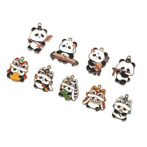 Leuke Panda Legering Gemailleerde Hanger DIY Sieraden Accessoires Chinese Stijl Muziekinstrument Leeuwendans Bedels Voor Sleutelhanger Tas